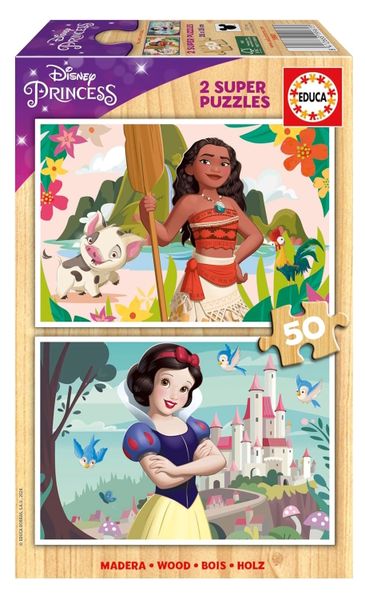 Educa Disney Princess - Moana &amp; Snow White (2x50-piece) Wooden Puzzles