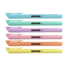 Kores High Liner Highlighter, Assorted Pastel Colours, Wallet of 6