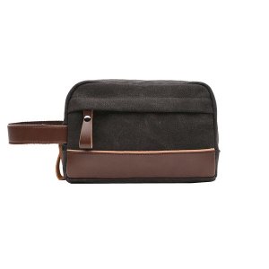 Mens Canvas Toiletry Shaving Kit Travel Bag - Black