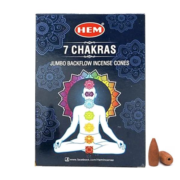 HEM 7 Chakra Jumbo Backflow Incense Cones Balance your Chakras-20 Cones