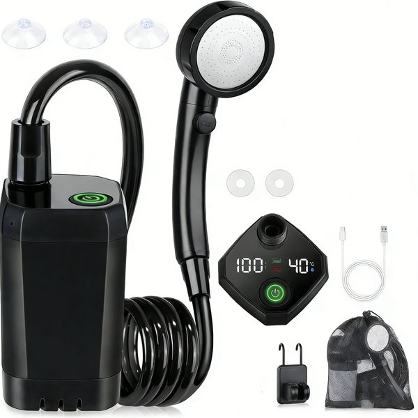 Portable Camping Shower - Spopal 6000mAh Rechargeable with LED Display