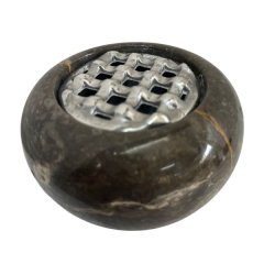 Round Ashtray Marble - Dark Stone with Metal Grid Insert