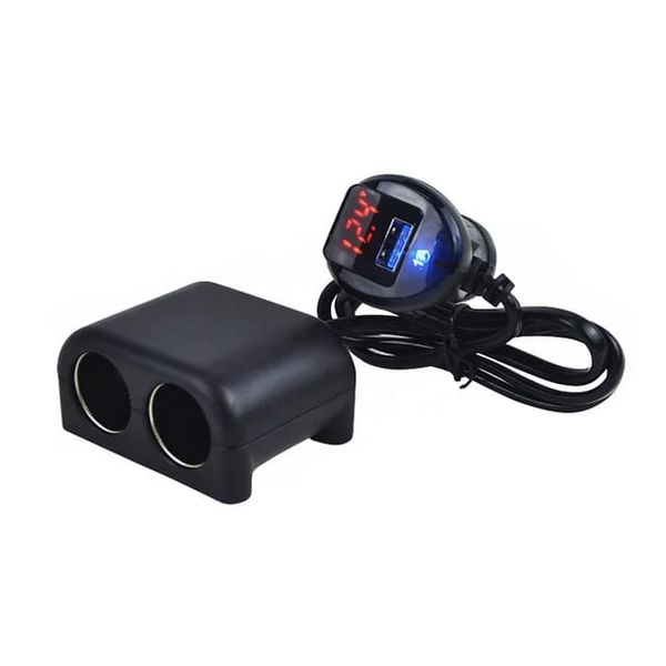 1A Two Car Cigarette Lighter with One USB port charger and Display