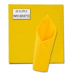 Serviettes - 2 Ply - Catering Accessories -Plain Yellow - 33cm - 20 Piece
