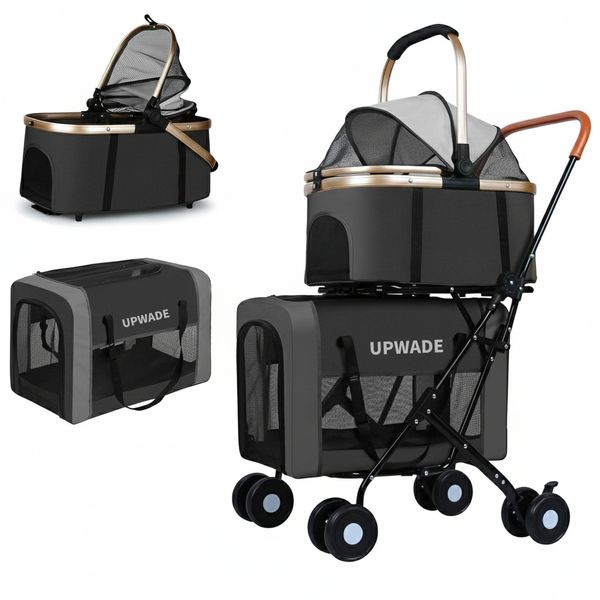 Double Layer Pet Stroller for Cats and Dogs, Detachable Lightweight Design
