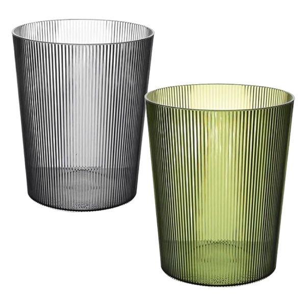Decor Green &amp; Grey Striped Plastic Open Top Waste Baskets 2-Piece - 26cm