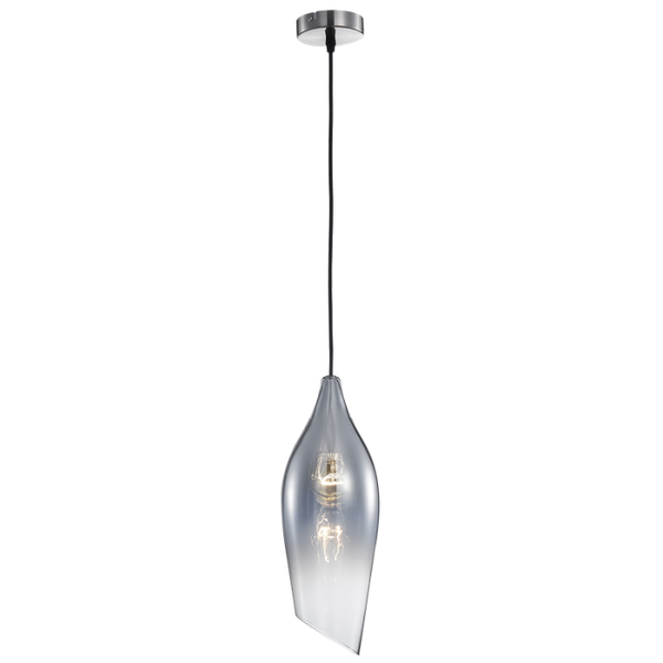 Large Satin Nickel Pendant with Smoke Colour Glass