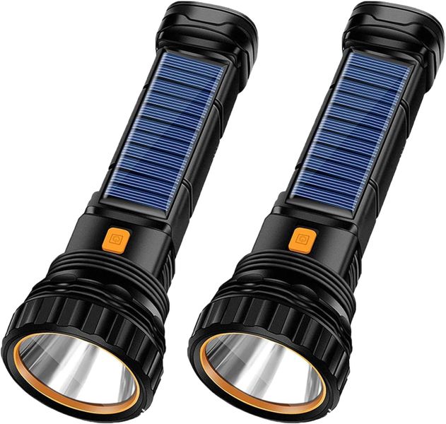 2pcs Solar/Rechargeable Multi Function LED Flashlight with Strobe Light
