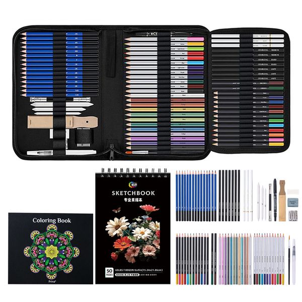 76 Pieces Drawing Set Sketching Kit, Art Supplies with 3-Color Sketchbook