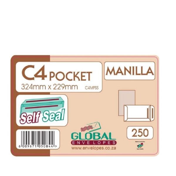 C4 Pocket 324mm x 229mm MANILLA Self-Seal Envelopes (1 x Box of 250)