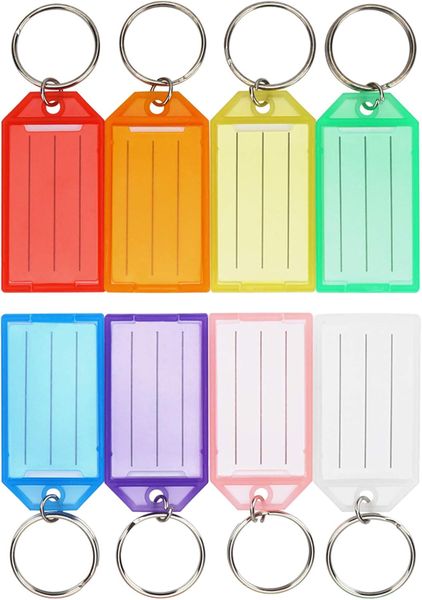 8 Pack Plastic Key Tags, Key Labels with Ring and Label Window, 8 Colors