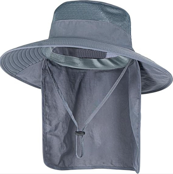 Sun Hats for Men Women Fishing Hat with Neck Flap-Grey