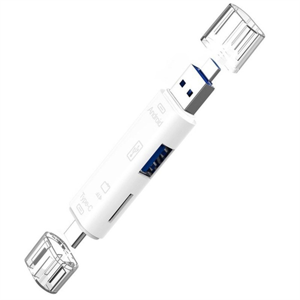 5 in 1 USB 2.0 Type C/USB /Micro-USB/TF/SD Memory Card Reader, White