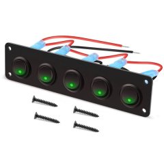5 Gang Round Dash Rocker Toggle Switch Panel Green
