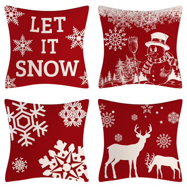 Set of 4 Christmas Outdoor Pillow Covers, New Year Cushion Decor