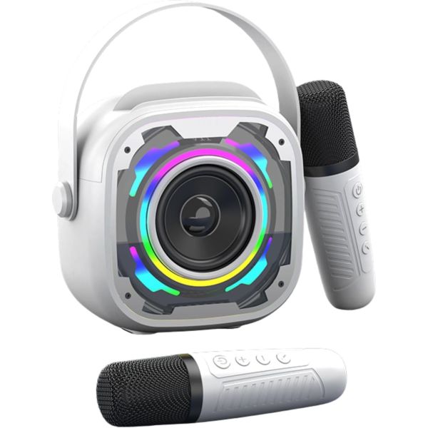 Portable Bluetooth Speaker with 2 Mics, Karaoke Machine for Kids - White