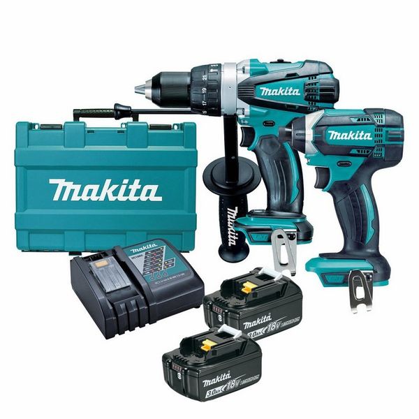Makita - Hammer Drill, Impact Driver, 2 x 3.0Ah Batteries, Charger &amp; Case