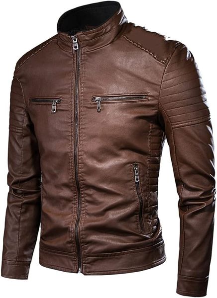 Leather Jackets For Men -Spring Fall PU Leather Biker's Jacket - Dark Brown