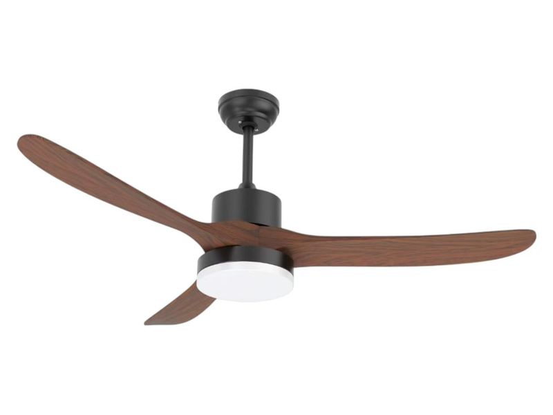 Fine Blue 52" Modern 3 Brown Wood-look ABS Blades LED Ceiling Fan Light