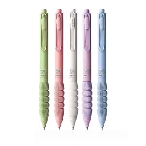 5 Pack Ergonomic Soft Silicone Gel Pens - Smooth Black Ink, Modern Design