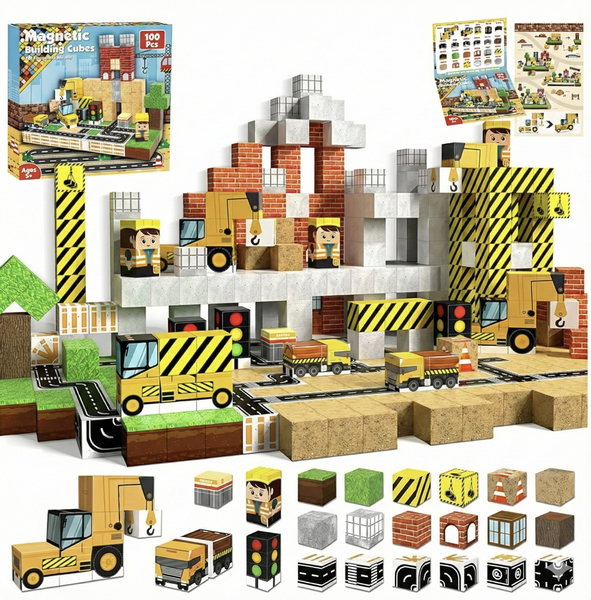 100 Piece Magnetic Building Blocks for Kids - Construction City STEM