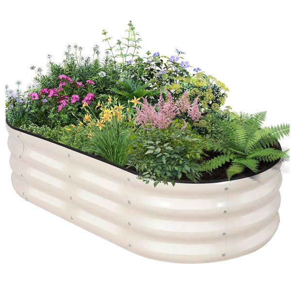 Galvanised Metal Raised Bed Vegetable Planter Box Oval For Outdoor Garden