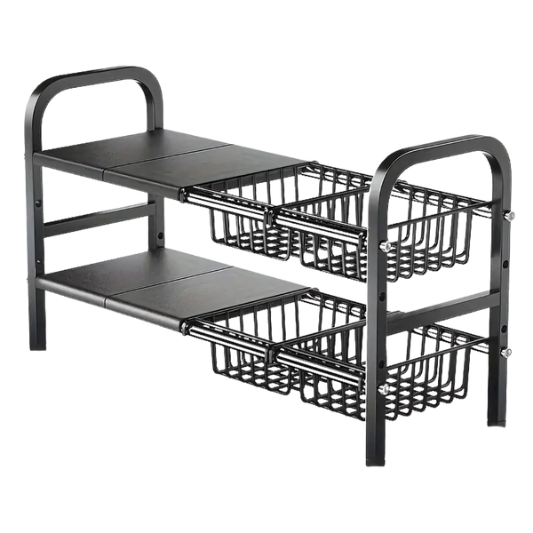 Bestby - Expandable Under Sink Metal Organizer Shelf Rack with 4 Baskets