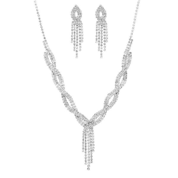 Jewelry Set Silver Rhinestone Necklace Earring and Necklaces Sets - 2 Piece