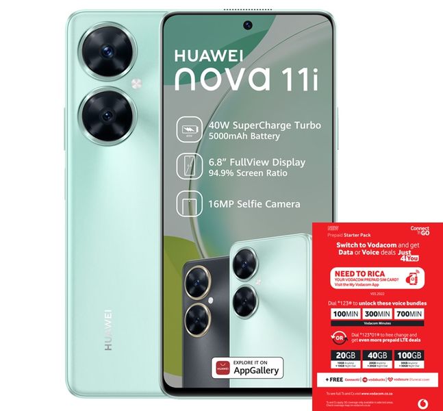 Huawei Nova 11i 128GB LTE Dual Sim - Mint Green + Vodacom SIM Card Pack