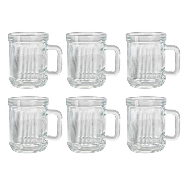 ORCHID TEA CUP - 6 Pack Stylish Glass Tea Cups with Handles (200ml Each)