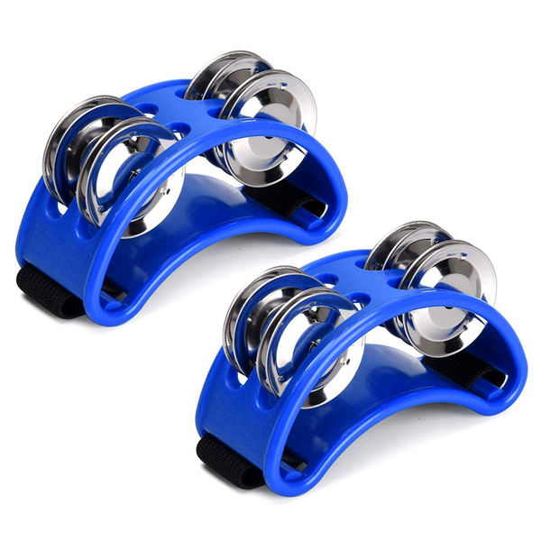 2Pcs Foot Tambourine Percussion With Steel Jingle Bells - Black