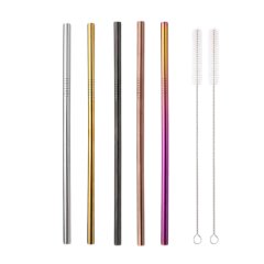 5pcs Stainless Steel Straws With 2 Cleaning Brushes - Multicolor