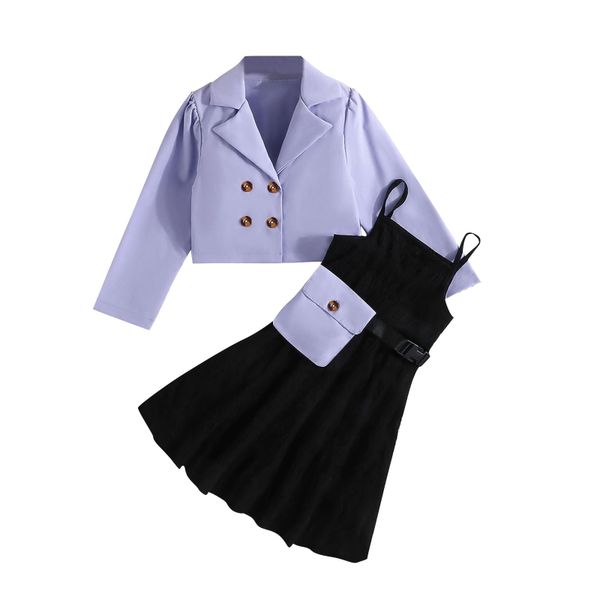 Elegant Cropped Blazer, Slip Dress, and Waist Pouch Set for Girls