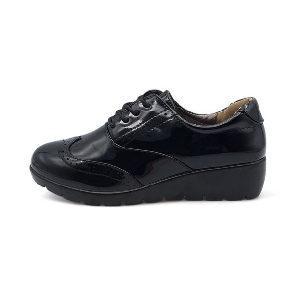 TTP Women Black Wedge Lace-Up Brogue Loafers XB3703
