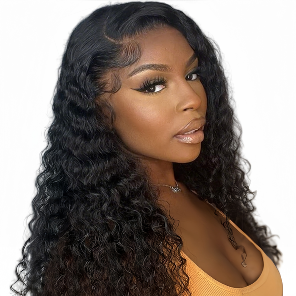 Geebuy 18inch Waterwave Curly Brazilian Human Hair Curls Full Frontal Wig