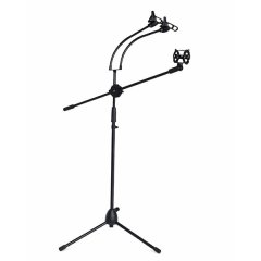Mic Stand Floor Microphone Stand with Boom Arm Dual Phone Holder Adjustable