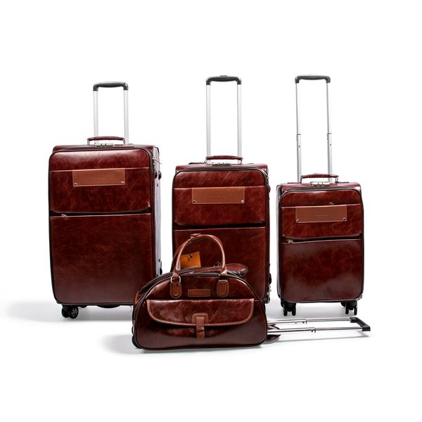 Garmanna 4 Piece PU Leather Vintage Trolley Luggage Bag Set - Black