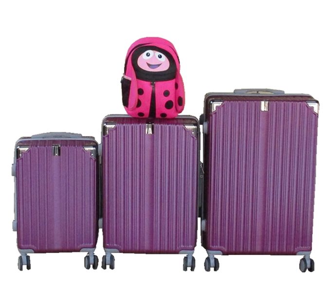 Purple 3-Piece ABS Hard-Shell Luggage Set + Pink Ladybug Kids Backpack
