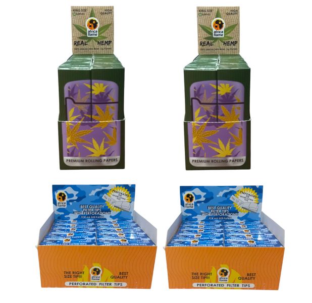 Africa Flame King Size Hemp Paper - 100 Booklets + 100 Filter Tips - Lilac