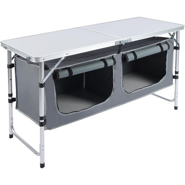 Camping Table with Storage Folding Camping Table Portable Height Adjustable