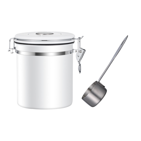 Airtight Stainless Steel Coffee Bean Canister Food Storage Tank with Spoon