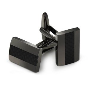 Matte Black Rhodium Cufflinks | Carbon Fiber &amp; Copper | Steampunk Style