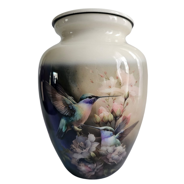 Humming Birds Aluminium Memorial Cremation Urn For Ashes