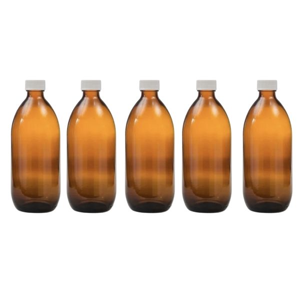 4 Pack 500ml Amber Bottles with White Screw Caps