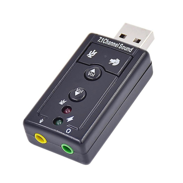7.1 Channel USB External Sound Card Adapter with Dual 3.5mm Jacks - Black