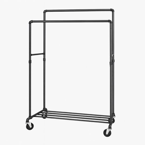Heavy-Duty Rolling Clothes Rack with 90kg Load &amp; Double Rail
