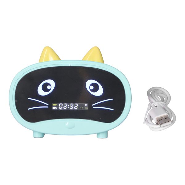 Mini Cartoon Speaker Cute Cat Ear Design Smart Set Dual Alarm Clocks Green