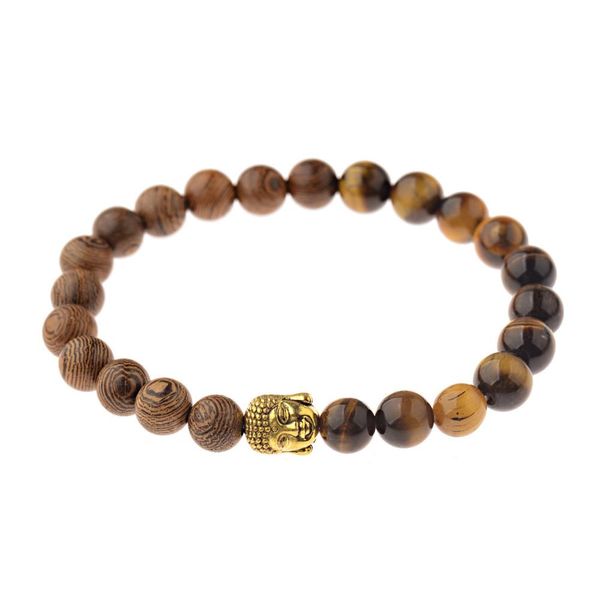 Buddha Bracelet Beaded with Tiger Eye Stone and Wood by POU
