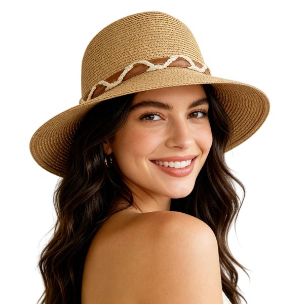 Women Foldable Wide Brim Straw Hat,Packable Summer Beach Sun Protection Cap