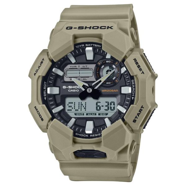 Casio - G-Shock Mens Brown Analogue &amp; Digital Rubber Strap Watch-GA-010-5ADR
